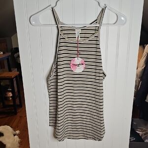Hayden Striped Racerback Tank Top - Cream & Black